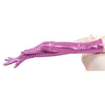 Aniler 22" Shiny Metallic Party Costume Long Gloves - Unisex (Pink)
