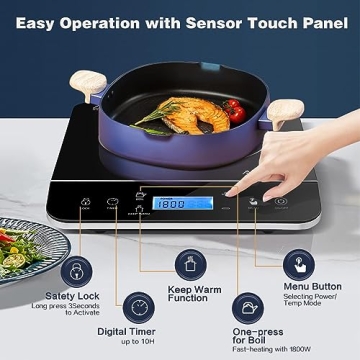 AAOBOSI 1800W Portable Induction Cooktop LCD Touch Safety Lock