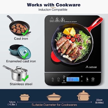 AAOBOSI 1800W Portable Induction Cooktop LCD Touch Safety Lock