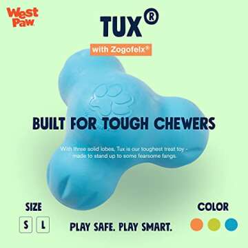 West Paw Zogoflex Tux Treat Dispensing Dog Chew Toy – Interactive Chewing Toy for Dogs – Dog Enr...