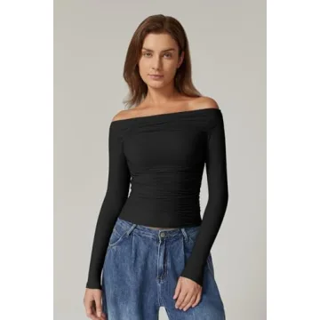 Elegant QINSEN Off Shoulder Long Sleeve Top for Women