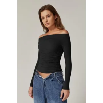 Elegant QINSEN Off Shoulder Long Sleeve Top for Women