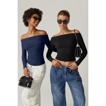 Elegant QINSEN Off Shoulder Long Sleeve Top for Women