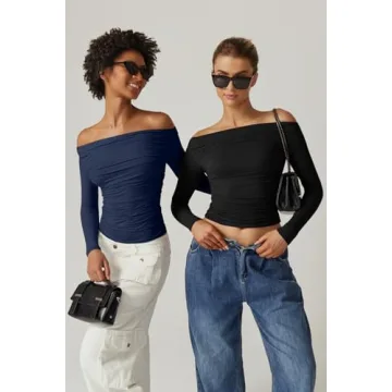 Elegant QINSEN Off Shoulder Long Sleeve Top for Women