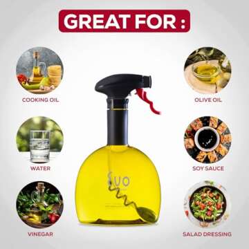 Evo Oil Sprayer Bottle, Non-Aerosol for Olive Oil and Cooking Oils, 18-ounce Capacity