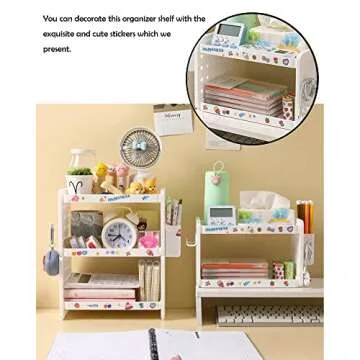 Lae Nuvole Desktop Organizer Shelf Stationery Organizer with Pen Holder Office Desktop Storage Rack Combinable Organization and Storage for Desk, Office, Countertop, Dorm (White, 2 Tier)