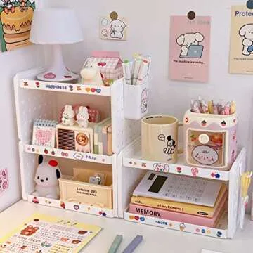 Lae Nuvole Desktop Organizer Shelf Stationery Organizer with Pen Holder Office Desktop Storage Rack Combinable Organization and Storage for Desk, Office, Countertop, Dorm (White, 2 Tier)