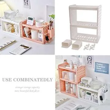Lae Nuvole Desktop Organizer Shelf Stationery Organizer with Pen Holder Office Desktop Storage Rack Combinable Organization and Storage for Desk, Office, Countertop, Dorm (White, 2 Tier)