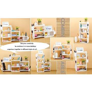 Lae Nuvole Desktop Organizer Shelf Stationery Organizer with Pen Holder Office Desktop Storage Rack Combinable Organization and Storage for Desk, Office, Countertop, Dorm (White, 2 Tier)