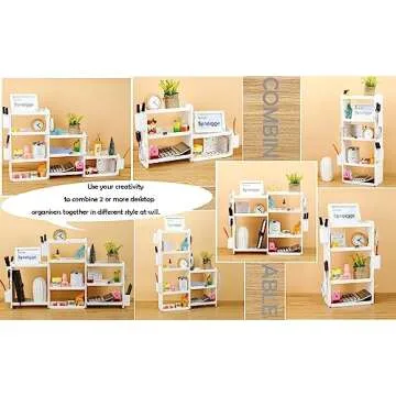 Lae Nuvole Desktop Organizer Shelf Stationery Organizer with Pen Holder Office Desktop Storage Rack Combinable Organization and Storage for Desk, Office, Countertop, Dorm (White, 2 Tier)
