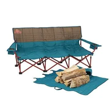 Kelty Lowdown Couch - 3 Person Capacity Camping Chair, Extra Large and Sturdy Bench for Campsites, Soccer Games, and Backyard Parties, with Cup Holders|Arm Rest, Polyester, Deep Lake/Fallen Rock