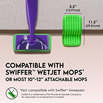 Reusable Floor Mop Pads - Swiffer Wet Jet Compatible Refills 4 Pack - Machine Washable, 12-inch Micr...