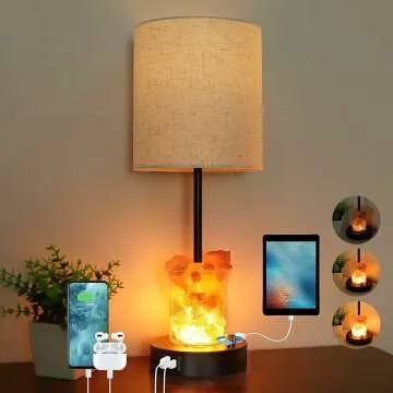Himalayan Salt Table Lamp with USB Ports and Dimming
