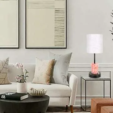 Himalayan Salt Table Lamp with USB Ports and Dimming