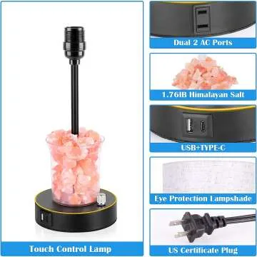 Himalayan Salt Table Lamp with USB Ports and Dimming