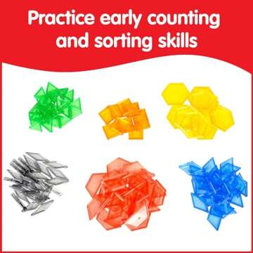 edxeducation 22108 Transparent Pattern Blocks - Mini Jar - Plastic Pattern Blocks - Practice Sorting, Patterns, Measurement and Fractions - Sensory Play - Math Manipulative