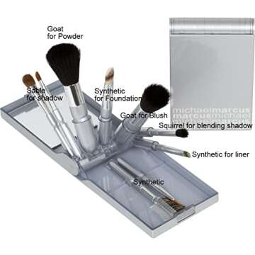 Michael Marcus 9 Piece Makeup Brush Set with Case - Portable & Professional Blending Brushes for Foundation, Powder, Eyeshadow, Eye Contour, Blush, Eyeliner & Lip