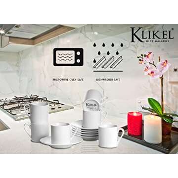 Klikel Espresso Cup And Saucer Set - White Cappuccino Cup - Demitasse Cup - Espresso Mug - Small Coffee Cups For Cuban Coffee or Italian Espresso - Espresso Cups Set Of 6