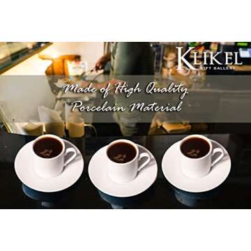 Klikel Espresso Cup And Saucer Set - White Cappuccino Cup - Demitasse Cup - Espresso Mug - Small Coffee Cups For Cuban Coffee or Italian Espresso - Espresso Cups Set Of 6