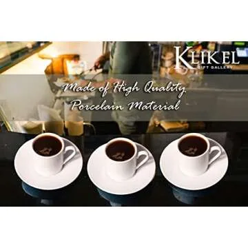 Klikel Espresso Cup And Saucer Set - White Cappuccino Cup - Demitasse Cup - Espresso Mug - Small Coffee Cups For Cuban Coffee or Italian Espresso - Espresso Cups Set Of 6
