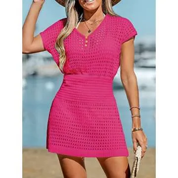 CUPSHE Women Crochet Swim Cover Up - Stylish Hot Pink Beach Dress for Summer