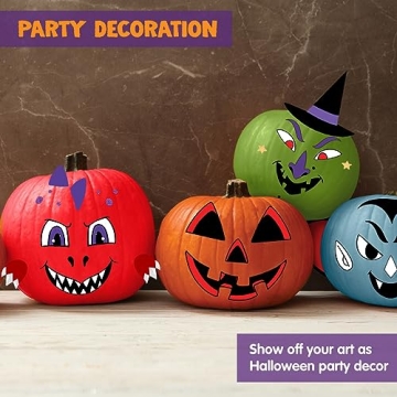 Klever Kits Halloween Pumpkin Decorating Kit, Halloween Arts and Craft Party Favors for Kids, Pumpkin Painting Kits Party Supplies, Halloween DIY Coloring Pumpkin Decorations, School Activities Games