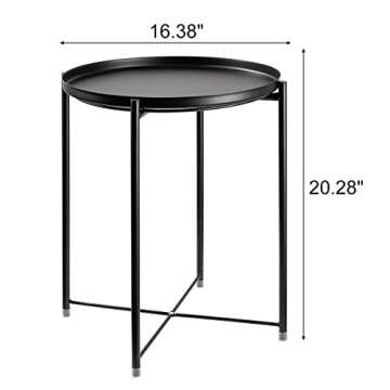 danpinera Small Round Side Table, Metal Side Table with Fabric Storage Basket for Nursery, Living Room, Bedroom, Bathroom, Black