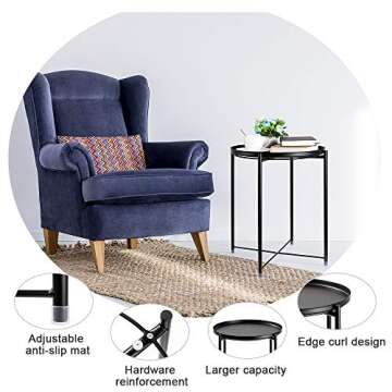 danpinera Small Round Side Table, Metal Side Table with Fabric Storage Basket for Nursery, Living Room, Bedroom, Bathroom, Black