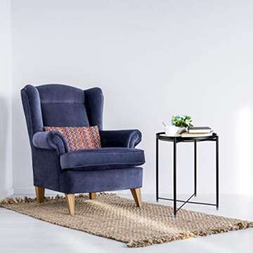 danpinera Small Round Side Table, Metal Side Table with Fabric Storage Basket for Nursery, Living Room, Bedroom, Bathroom, Black