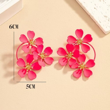 Vintage Camellia Flower Earrings for Women,Exaggerate Metal Camellia Earrings Retro White Yellow Flower Statement Earrings Jewelry (Pink)