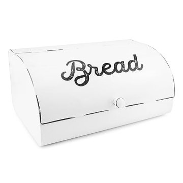 AuldHome Design Rustic White Bread Box – Farmhouse Vintage Enamelware Countertop Storage