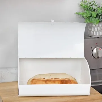 AuldHome Rustic White Bread Box for Vintage Kitchen Style