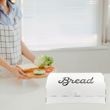 AuldHome Rustic White Bread Box for Vintage Kitchen Style