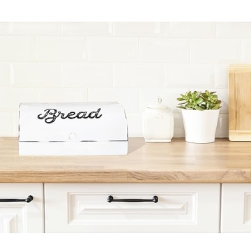 AuldHome Rustic White Bread Box for Vintage Kitchen Style