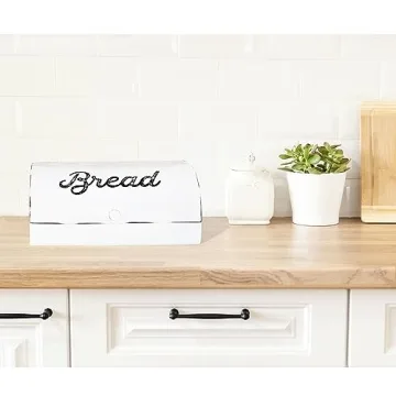 AuldHome Rustic White Bread Box for Vintage Kitchen Style