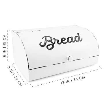 AuldHome Rustic White Bread Box for Vintage Kitchen Style