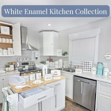 AuldHome Rustic White Bread Box for Vintage Kitchen Style