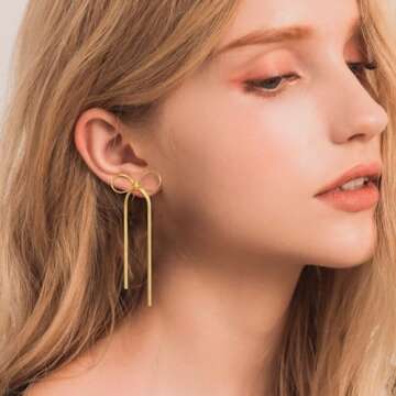 Kesaplan Gold Statement Bow Earrings 925 Sterling Silver Bow Dangly Earrings Cute Sparkly Earrings for Gift