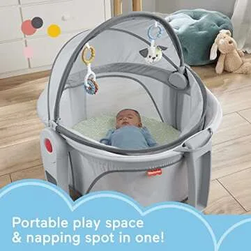Fisher-Price Portable Bassinet On-The-Go Baby Dome, Travel Play Space with Developmental Newborn Toy...