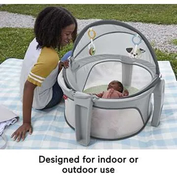 Fisher-Price Portable Bassinet On-The-Go Baby Dome, Travel Play Space with Developmental Newborn Toys & Canopy, Puppy Perfection