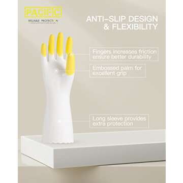 PACIFIC PPE PVC Dishwashing Cleaning Gloves, Reusable Unlined Kitchen Gloves, Non-Slip, Large