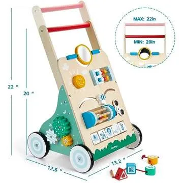 medoga Wooden Baby Walker, 10 in 1 Baby Activity Center Walker Adjustable Wood Toddler Walker Push Walker Toy for Boys and Girls (BW001)