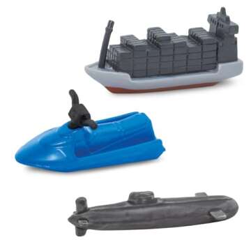 Safari Ltd. In the Water TOOB - Figurines of Jet Ski, Raft, Submarine, Motorboat, Windsurfer, Battleship, Cruise, Steam, Sail, Tug, Cargo Boat - Educational Toy Figures For Boys, Girls & Kids Ages 3+