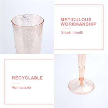 MR.FOAM Disposable Champagne Flutes,6PC Rose Gold Glitter Plastic Champagne Glasses for Parties Plastic Champagne Flutes Cups Plastic Toasting Glasses,Mimosa,Wedding and Shower Party Supplies 6.5 OZ