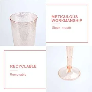MR.FOAM Disposable Champagne Flutes,6PC Rose Gold Glitter Plastic Champagne Glasses for Parties Plastic Champagne Flutes Cups Plastic Toasting Glasses,Mimosa,Wedding and Shower Party Supplies 6.5 OZ