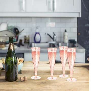 MR.FOAM Disposable Champagne Flutes,6PC Rose Gold Glitter Plastic Champagne Glasses for Parties Plastic Champagne Flutes Cups Plastic Toasting Glasses,Mimosa,Wedding and Shower Party Supplies 6.5 OZ