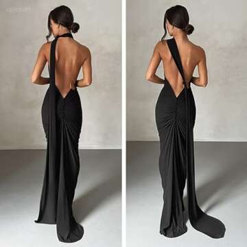ABYOVRT Women Sexy Backless Bodycon Sleeveless Open Back Maxi Dress Going Out Elegant Party Cocktail Long Dress (B-Black, M)