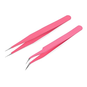 2pcs Stainless Steel Precision Tweezers - Straight & Curved for Beauty & Crafts
