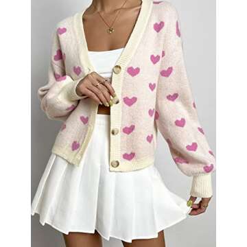 Verdusa Women's Long Sleeve Print Button Front V Neck Knit Sweater Cardigan Light Pink M