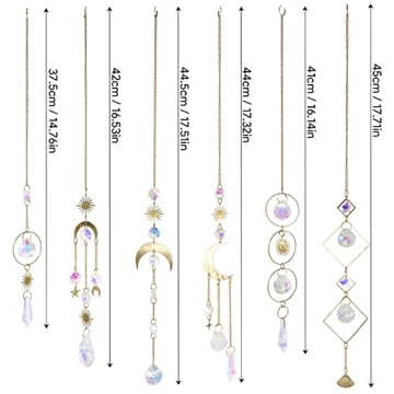 BBdis 6Pieces Crystals Suncatcher, Hanging Sun Catchers with Chain Pendant Ornament Colorful Crystal Suncatchers Prisms for Window Home Wedding Party Christmas Garden Decor